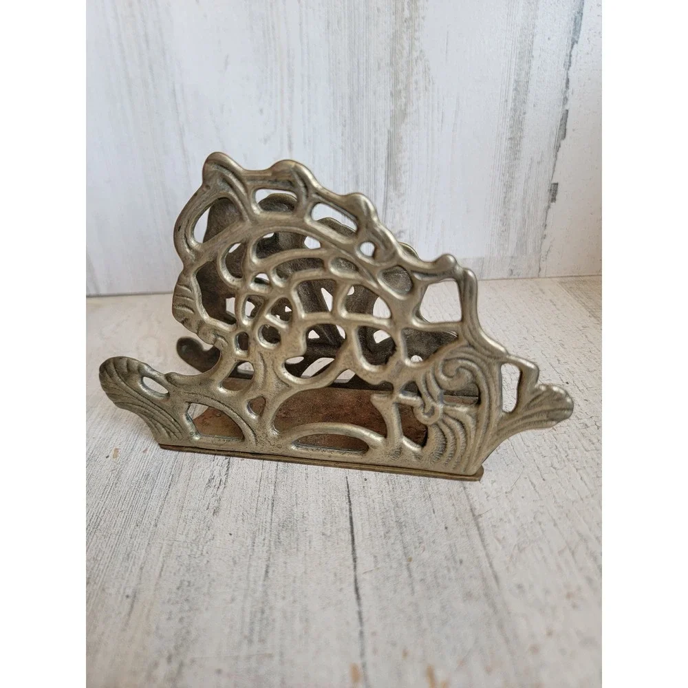 Vintage ornate napkin brass Unique letter holder metal home decor flower